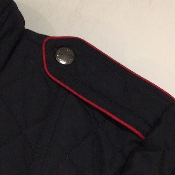 Talbots Petite Quilted black jacket w/ red piping full zip satin lined Sz Large - Picture 8 of 8